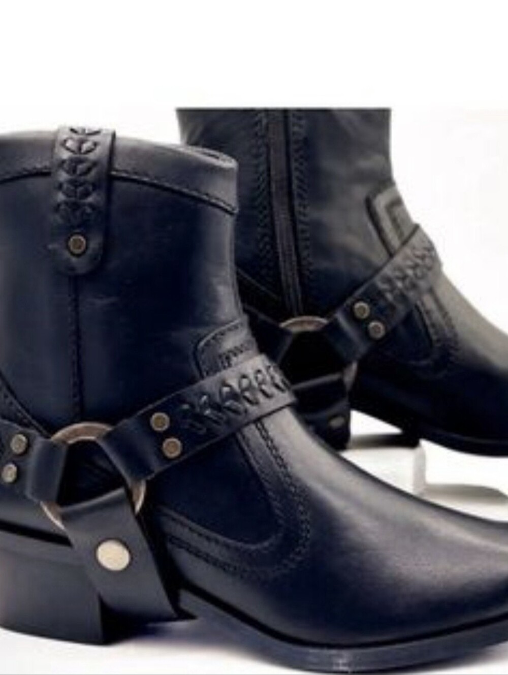 Naughty Monkey Black Leather Ankle Boots with Harness Detail